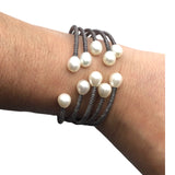 Open Silver Pearl Claw Bracelet Cuff