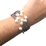 Open Silver Pearl Claw Bracelet Cuff
