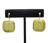 Green Intaglio Glass Earrings