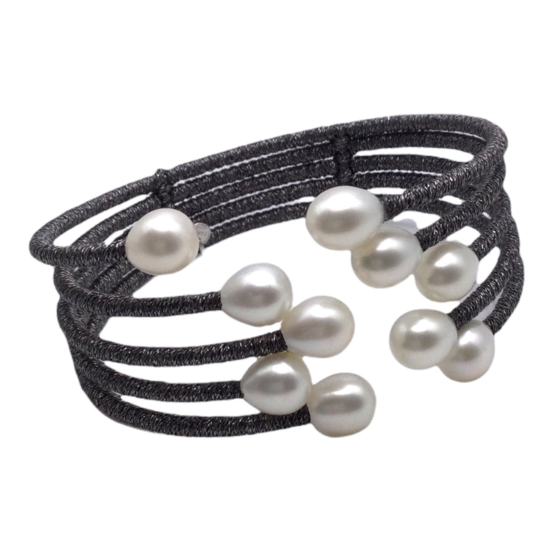 Open Silver Pearl Claw Bracelet Cuff