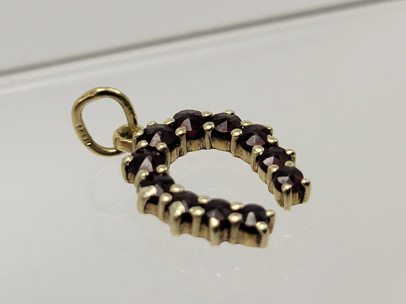 Garnet Horseshoe Lucky Pendant Charm in Gold