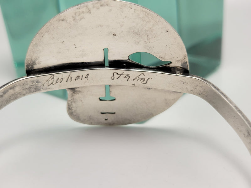 Modernist Sun Face Sterling Silver Cuff