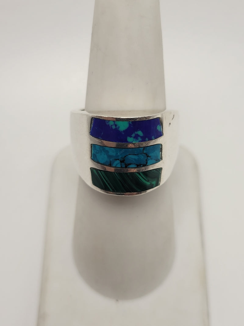 Sterling Multi Stone Inlay Dome Ring